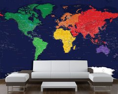 Разноцветная карта мира на синем фоне