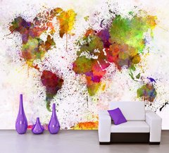 Разноцветная карта мира из акварельных брызг на белом фоне