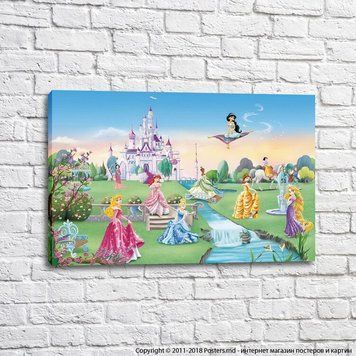 Prințese Disney l&acirc;ngă p&acirc;r&acirc;u cu castelul &icirc;n fundal