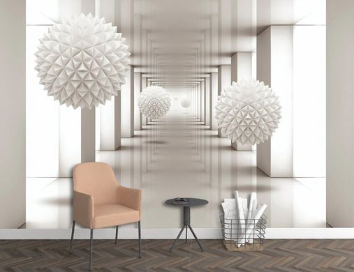 3D сферы, исчезающие в коридоре с колоннами