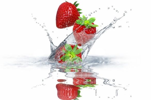 Fototapet 3D căpșuni în stropi de apă