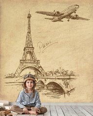 Эйфелева башня и самолет на винтажном фоне