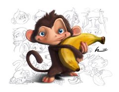 Fototapet Maimuță și banană