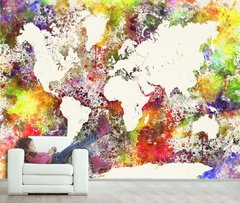 Светлые континенты карты мира на разноцветном абстрактном фоне