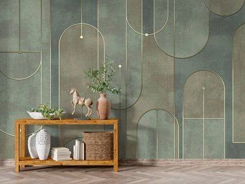 Modele geometrice verde-gri cu dungi aurii