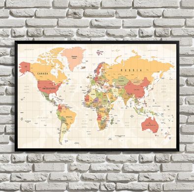 Карта мира на английском, беж