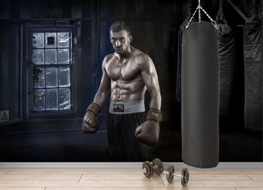 Boxer în mănuși pe fundal de pere, sport