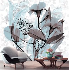 Голубые и кофейные листья растений на абстрактном фоне