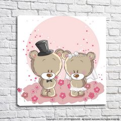 Domnul și doamna Teddy pe un fundal de flori roz