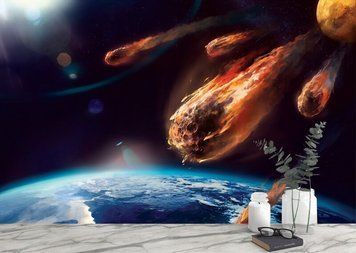 Метеориты на фоне планеты Земля, космос