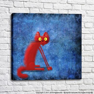 Рыжий кот на синем абстрактном фоне