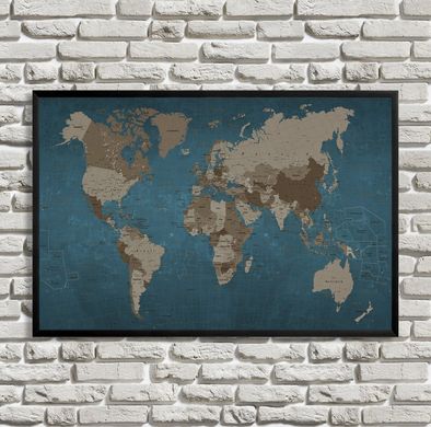 Карта мира на английском, темно синий