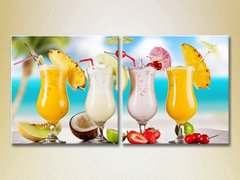 Диптих Четыри фруктовых коктейлей на пляже