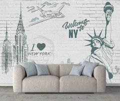 Schițe ale New York-ului pe un zid de cărămidă