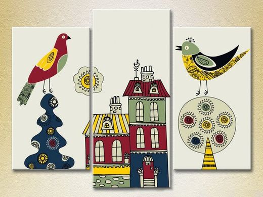 Triptic Păsări și case