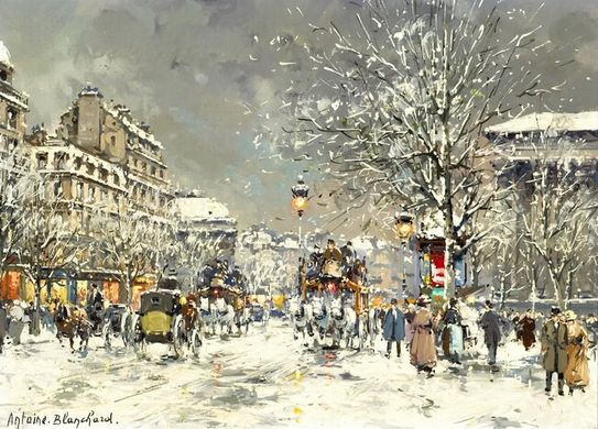 Площадь Мадлен в снегу (A view of the Place de la Madeleine in the snow)
