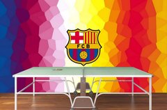 Logo Barcelona pe un fundal multicolor, fotbal