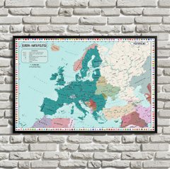 Политическая карта Европы на румынском языке, бирюзовый фон