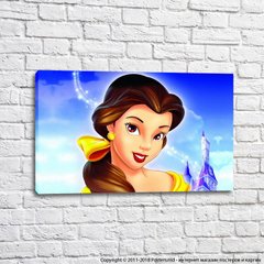 Prințesa Disney pe fundalul cerului albastru și al castelului