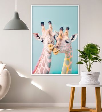 C&acirc;teva girafe pe un fundal turcoaz