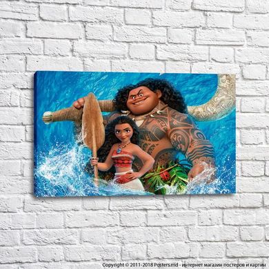 Moana și Maui pe fundalul valurilor mării