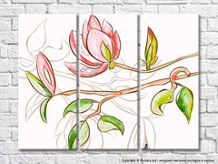 Triptic Ramă de magnolie roz desenată manual