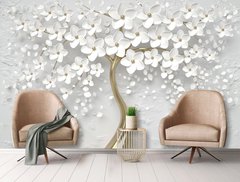 3Д дерево с белыми лепестками цветов