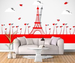 Красная Эйфелева Башня и цветущие сердечки