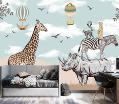 Африканские животные на фоне голубого неба с воздушными шарами