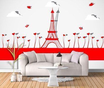 Turnul Eiffel Roșu și inimi &icirc;nflorite
