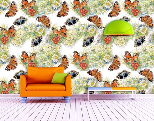 Текстура разноцветные бабочки и ромашки