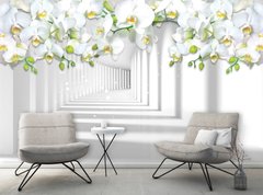 Красивые белые орхидеи и серый 3Д туннель