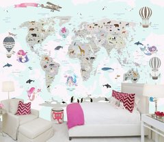Harta lumii pentru copii pentru fete cu sirene și nume pe steagul avionului