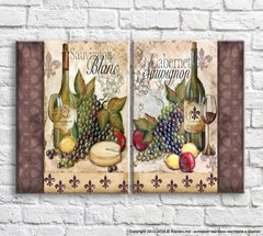 Вино и фрукты в винтажном стиле, диптих
