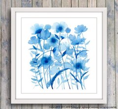Постер голубые полевые цветы, акварель