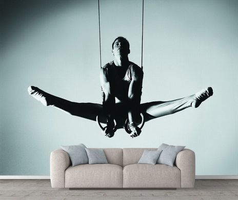 Гимнаст на кольцах в черно белом стиле