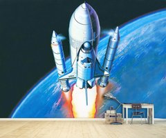Многоразовый космический челнок и ракета носитель на фоне Земли