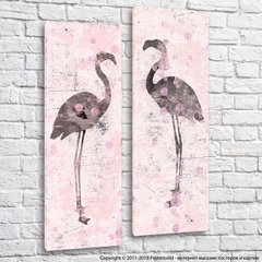 Рисованные фламинго, пара на розовом фоне