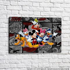 Mickey Mouse și prietenii lui pe un fundal comic