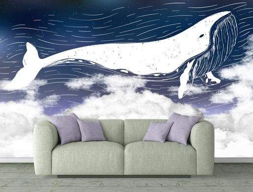 Balenă albă pe un fundal de cer albastru cu nori