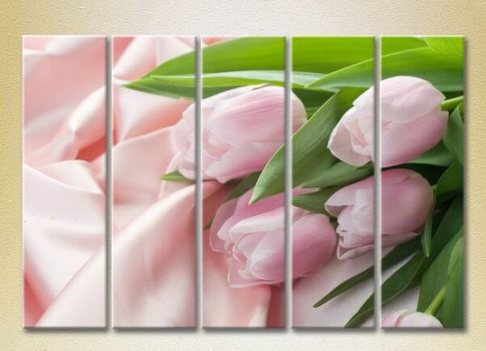 Полиптих Розовые тюльпаны на шелковой ткани_05