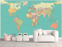 Harta multicolora a lumii pe fundal smarald de schis