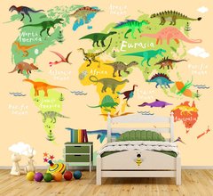 Harta a lumii luminoasa pentru copii cu dinozauri colorati