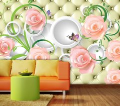Trandafiri roz pal, model verde și fluturi