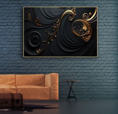 Modele florale abstracte, auriu pe negru