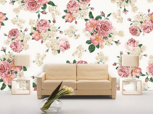 Фотообои Светло-розовые розы на белом фоне