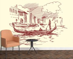 Гондольер в лодке на фоне Венеции рисунок