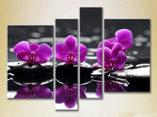 Полиптих Фиолетовые орхидеи на камнях