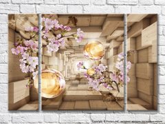Ramuri de Sakura și bile de sticlă pe fundalul unui tunel abstract