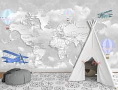 3Д карта мира на английском, с самолетами и шарами